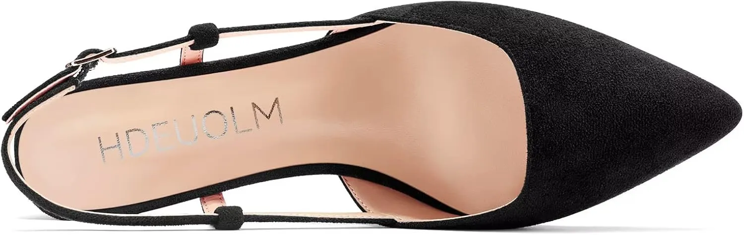 HDEUOLM Women Low Chunky Block Heel Close Pointed Toe Sandals Ankle Strap Slingback Slip-on Pumps Wedding Sexy Dress 1.4 Inches Heels Shoes