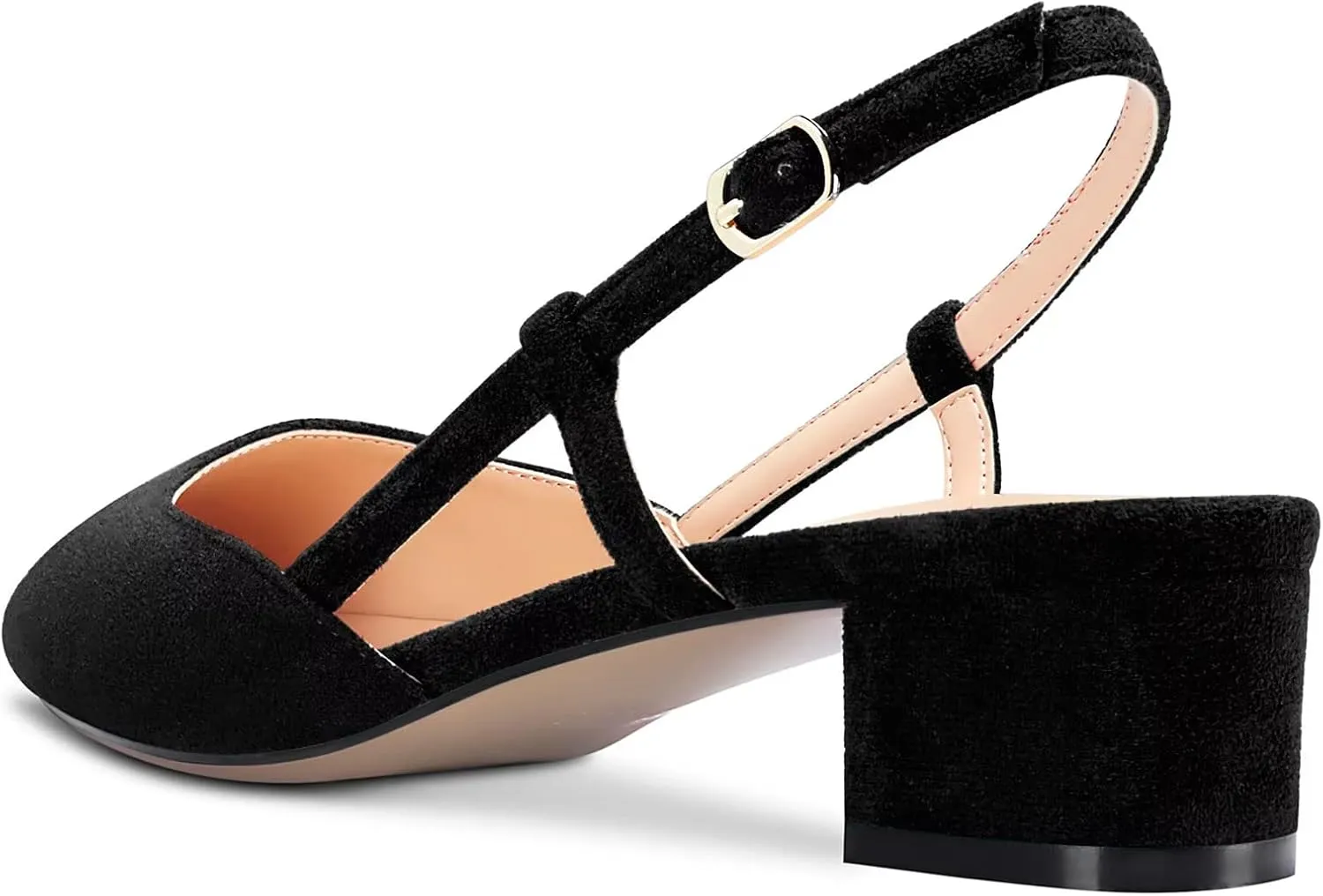 HDEUOLM Women Low Chunky Block Heel Close Pointed Toe Sandals Ankle Strap Slingback Slip-on Pumps Wedding Sexy Dress 1.4 Inches Heels Shoes