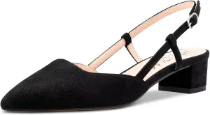 HDEUOLM Women Low Chunky Block Heel Close Pointed Toe Sandals Ankle Strap Slingback Slip-on Pumps Wedding Sexy Dress 1.4 Inches Heels Shoes