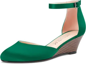 HDEUOLM Women Mid Heel Round Toe Sandals Ankle Strap Two-Piece Classic Cute Pumps Wedge Pumps 2.0 Inches Heels