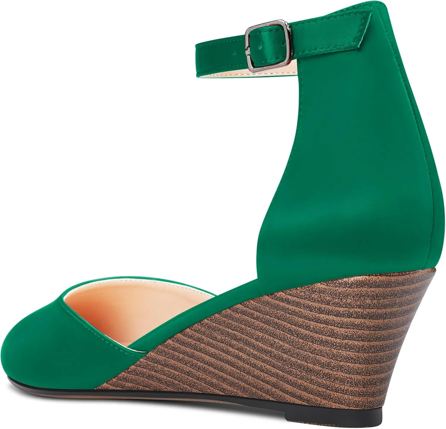 HDEUOLM Women Mid Heel Round Toe Sandals Ankle Strap Two-Piece Classic Cute Pumps Wedge Pumps 2.0 Inches Heels