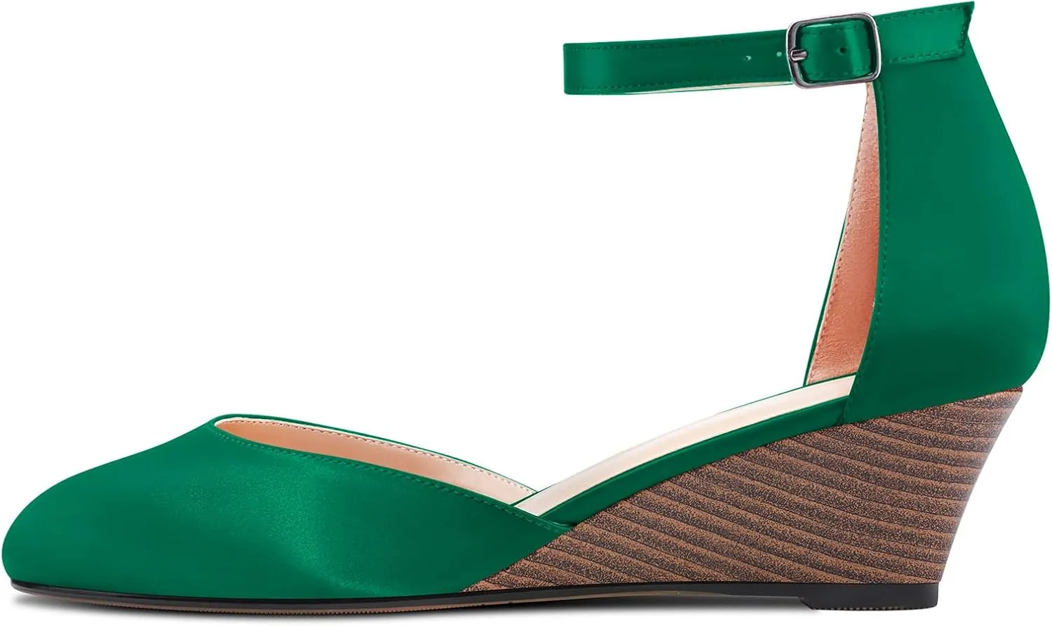 HDEUOLM Women Mid Heel Round Toe Sandals Ankle Strap Two-Piece Classic Cute Pumps Wedge Pumps 2.0 Inches Heels