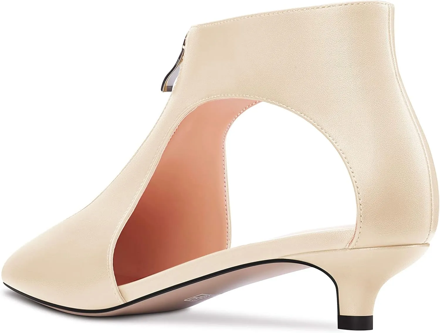 HDEUOLM Womens Low Kitten Heel Pointed Toe Pumps Slip-on Zipper Casual Cute 1.4 Inches Heels