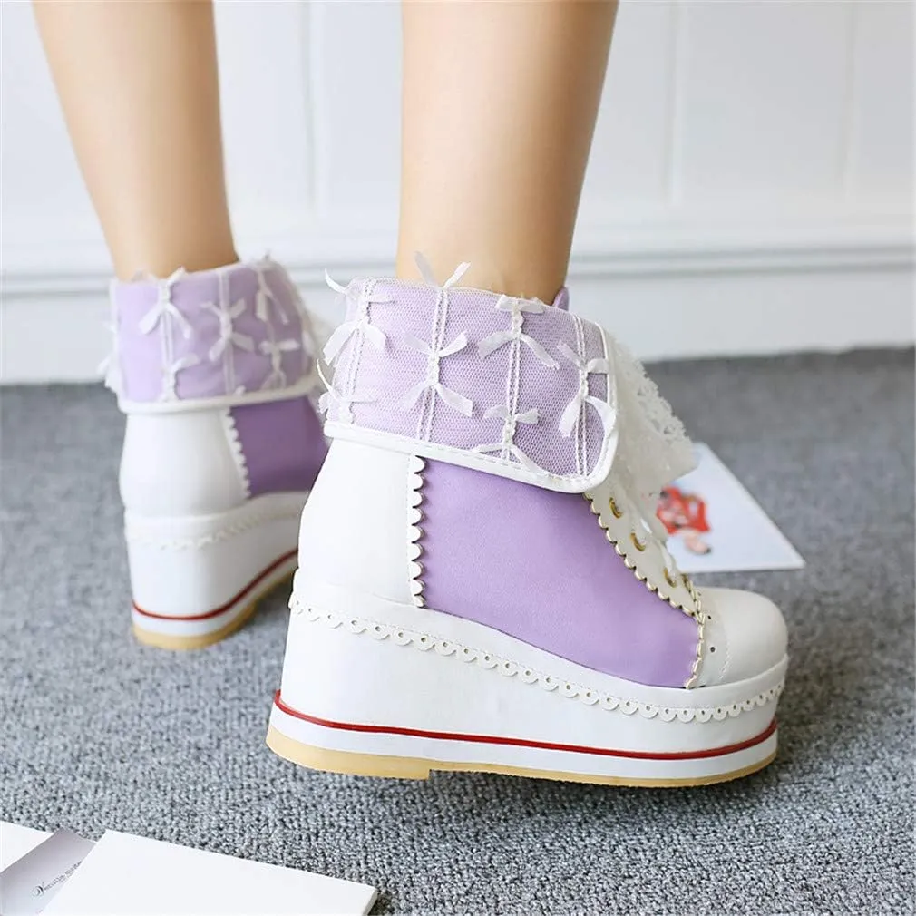 HILIB Women's Cute Lolita Boots Cosplay Brogue Wedge Boots