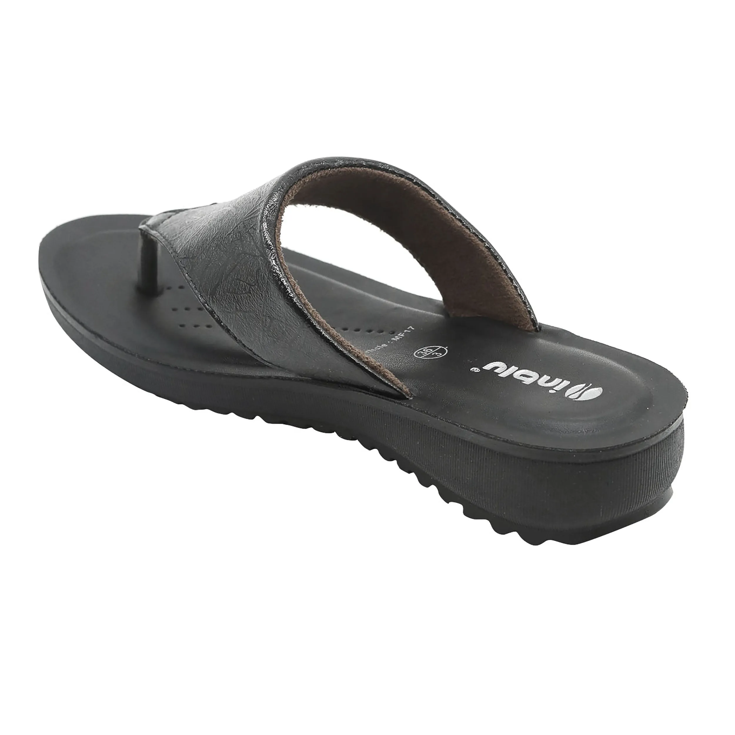 Inblu Women Black Thong Style Flat Sandal with Textured & Glossy Upper (MF17_BLACK)