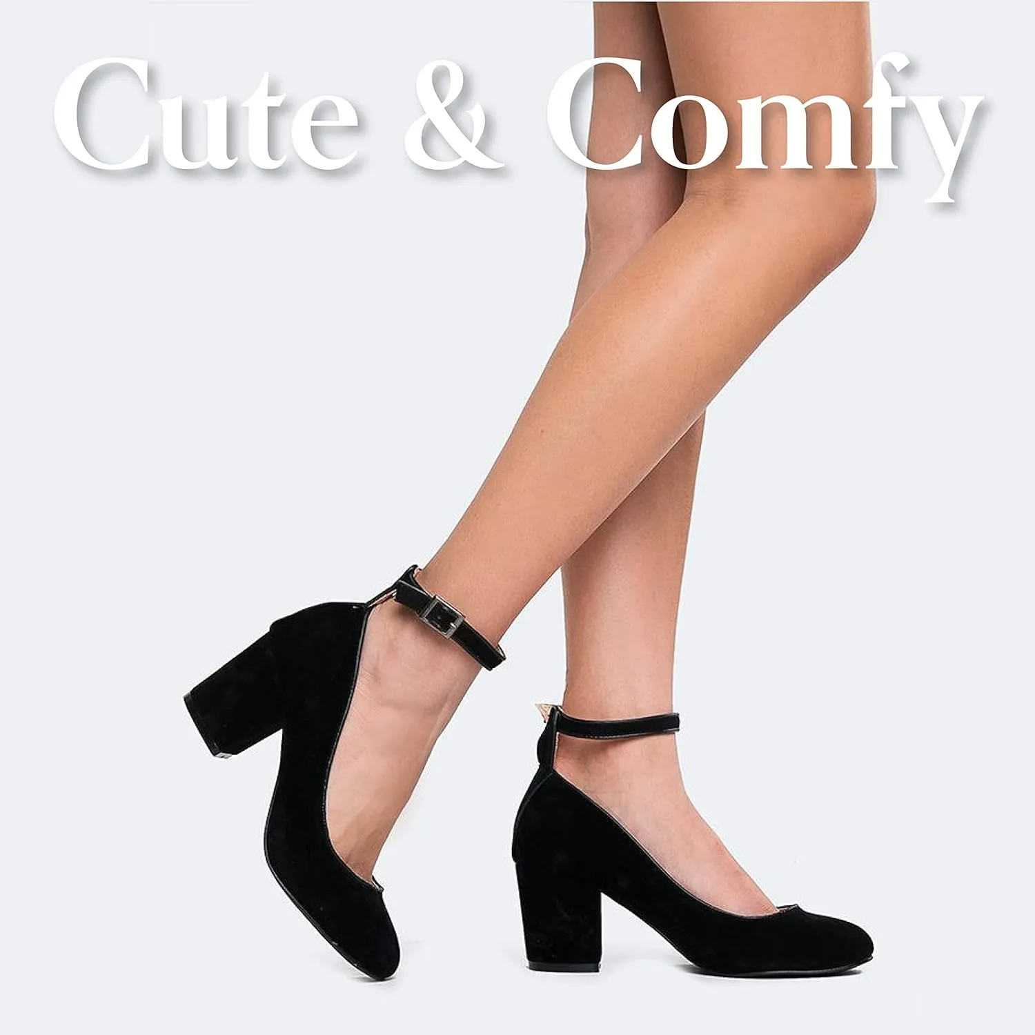 J. Adams Ankle Strap Pump Heel -Comfortable Round Toe Dress Block Shoe - Darling