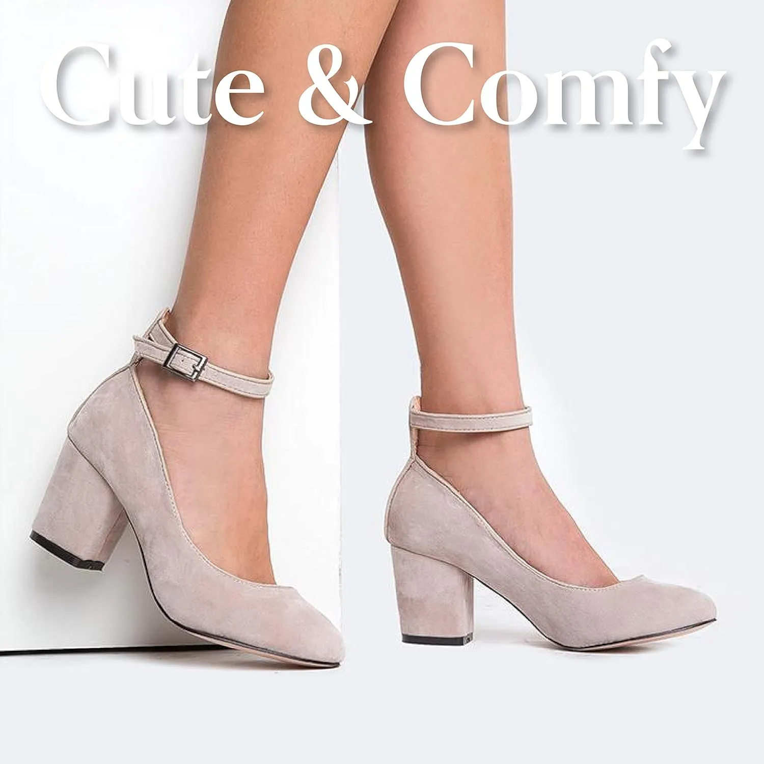 J. Adams Ankle Strap Pump Heel -Comfortable Round Toe Dress Block Shoe - Darling