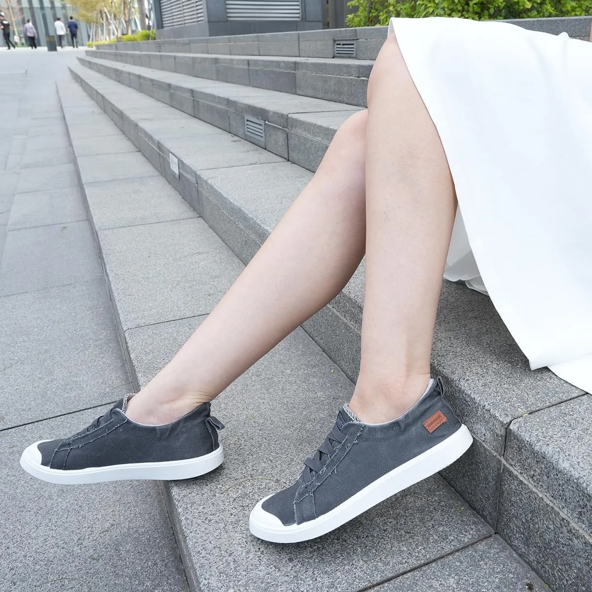 JENN ARDOR Women's Canvas Sneaker Slip-ons Loafers Shoes for Womens Fashion Casual Canvas Round Toe Soft Comfortable Walking Flats