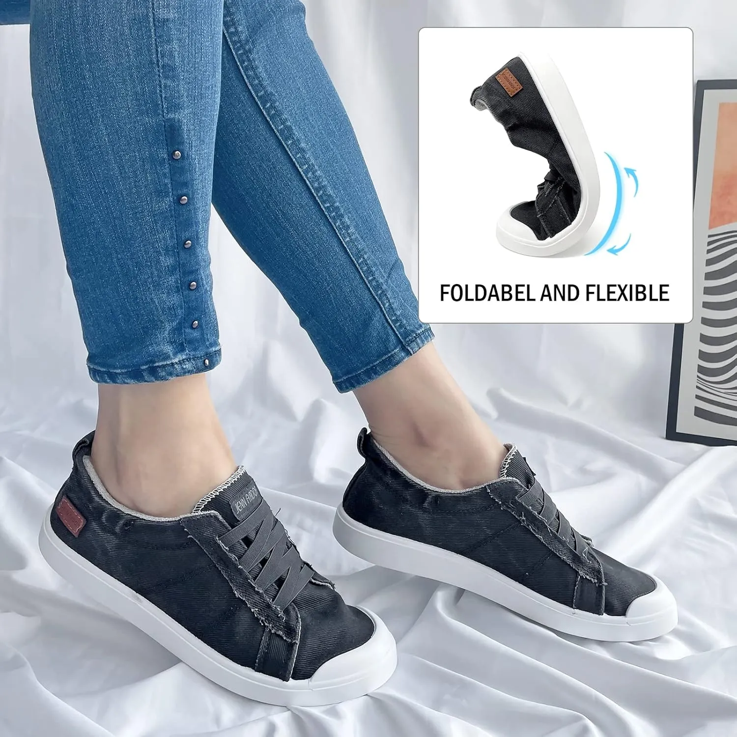 JENN ARDOR Women's Canvas Sneaker Slip-ons Loafers Shoes for Womens Fashion Casual Canvas Round Toe Soft Comfortable Walking Flats