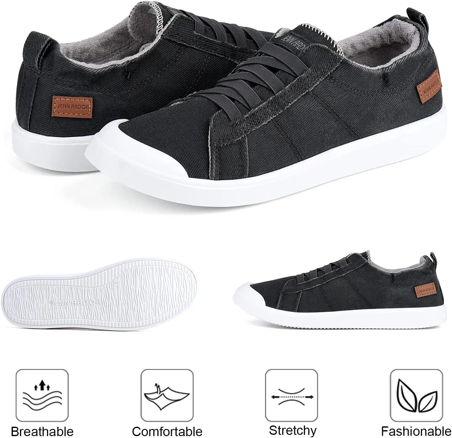 JENN ARDOR Women's Canvas Sneaker Slip-ons Loafers Shoes for Womens Fashion Casual Canvas Round Toe Soft Comfortable Walking Flats