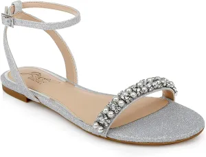 Jewel Badgley Mischka Daria Pearl and Crystal Flat Sandals