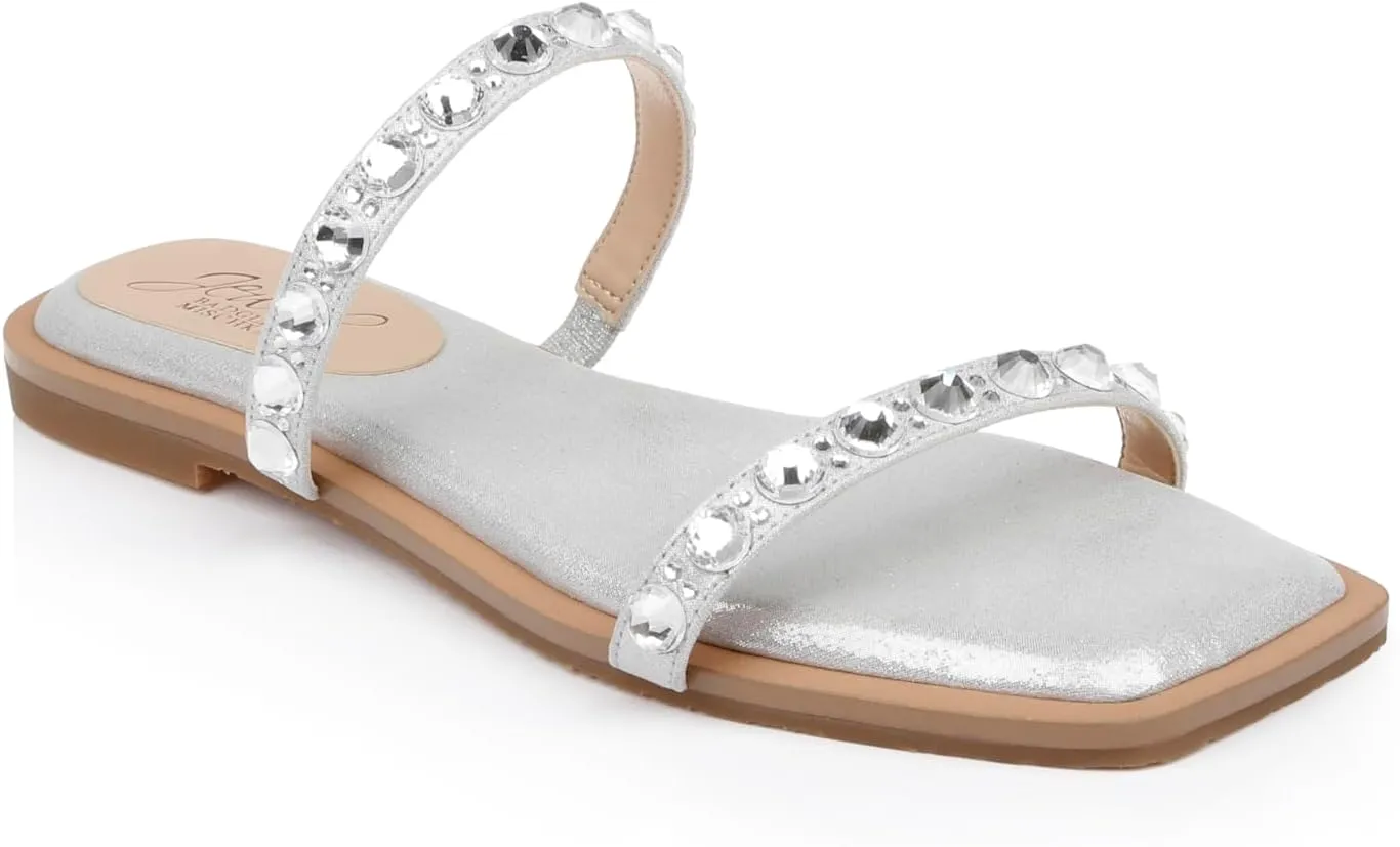 Jewel Badgley Mischka Honesty Flat Sandals with Gemstone-Studded Straps