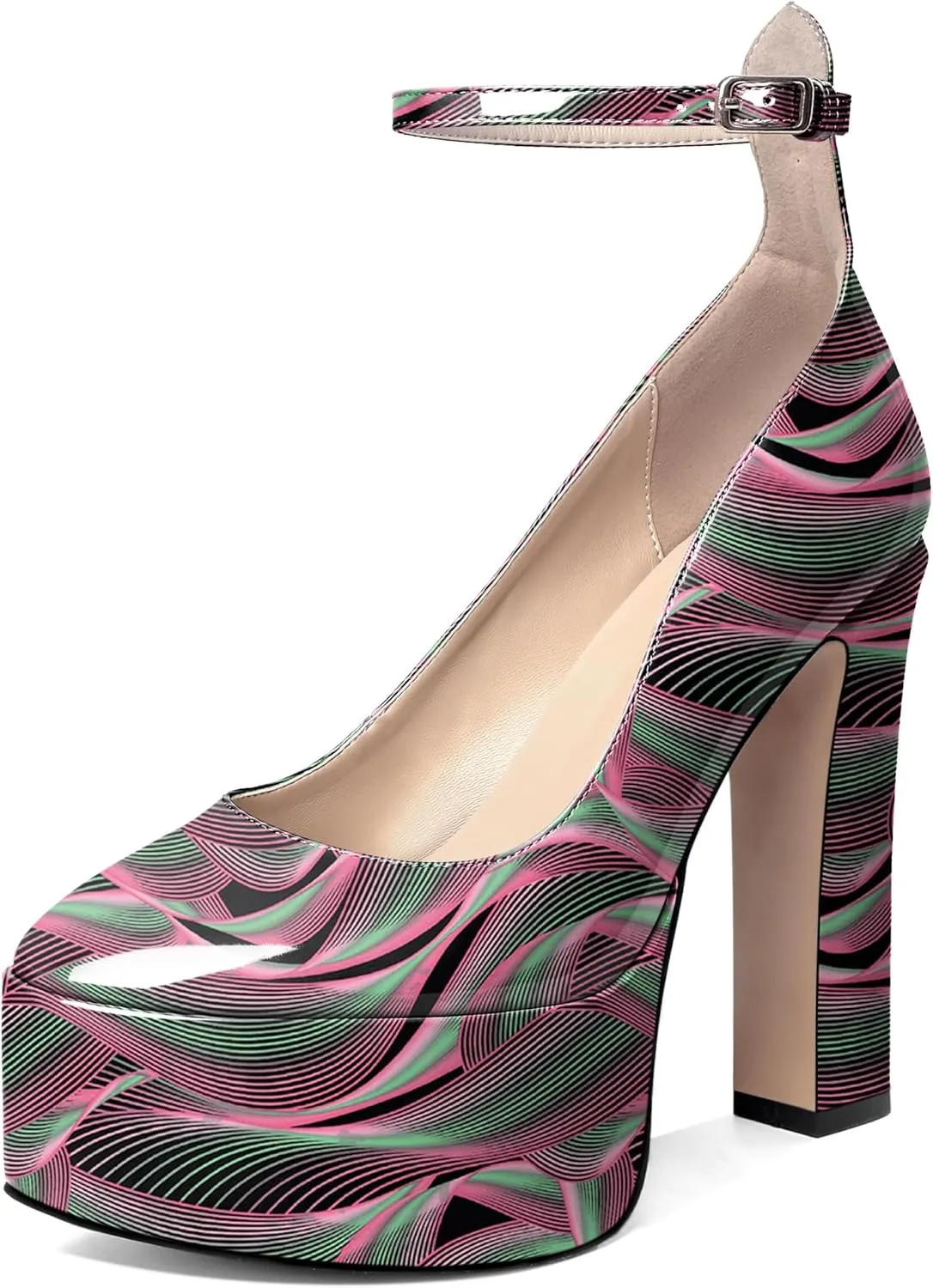 Joseywade Platform Chunky Heels Mary Jane High High Pumps Shoes Women Closed Round Toe 5.5 Inch Ankle Strap US Size 5-15