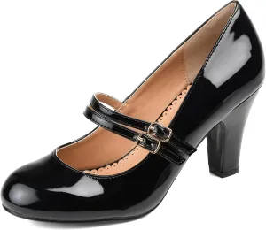 Journee Collection Womens Wendy Mary Jane Pumps Closed Round Toe Double Buckle Strap Chunky Block Heel