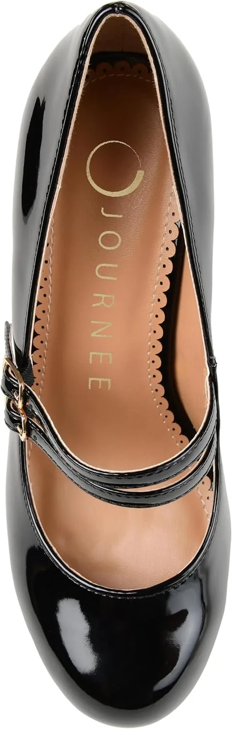 Journee Collection Womens Wendy Mary Jane Pumps Closed Round Toe Double Buckle Strap Chunky Block Heel