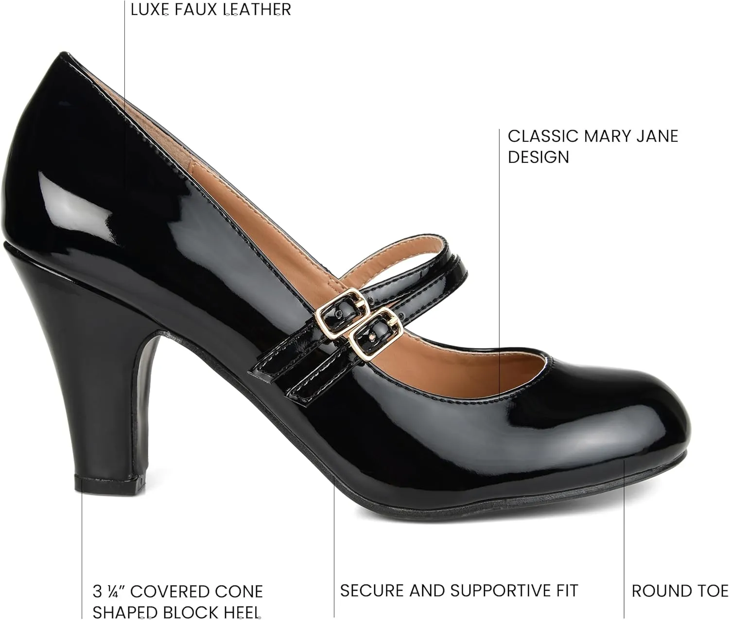 Journee Collection Womens Wendy Mary Jane Pumps Closed Round Toe Double Buckle Strap Chunky Block Heel
