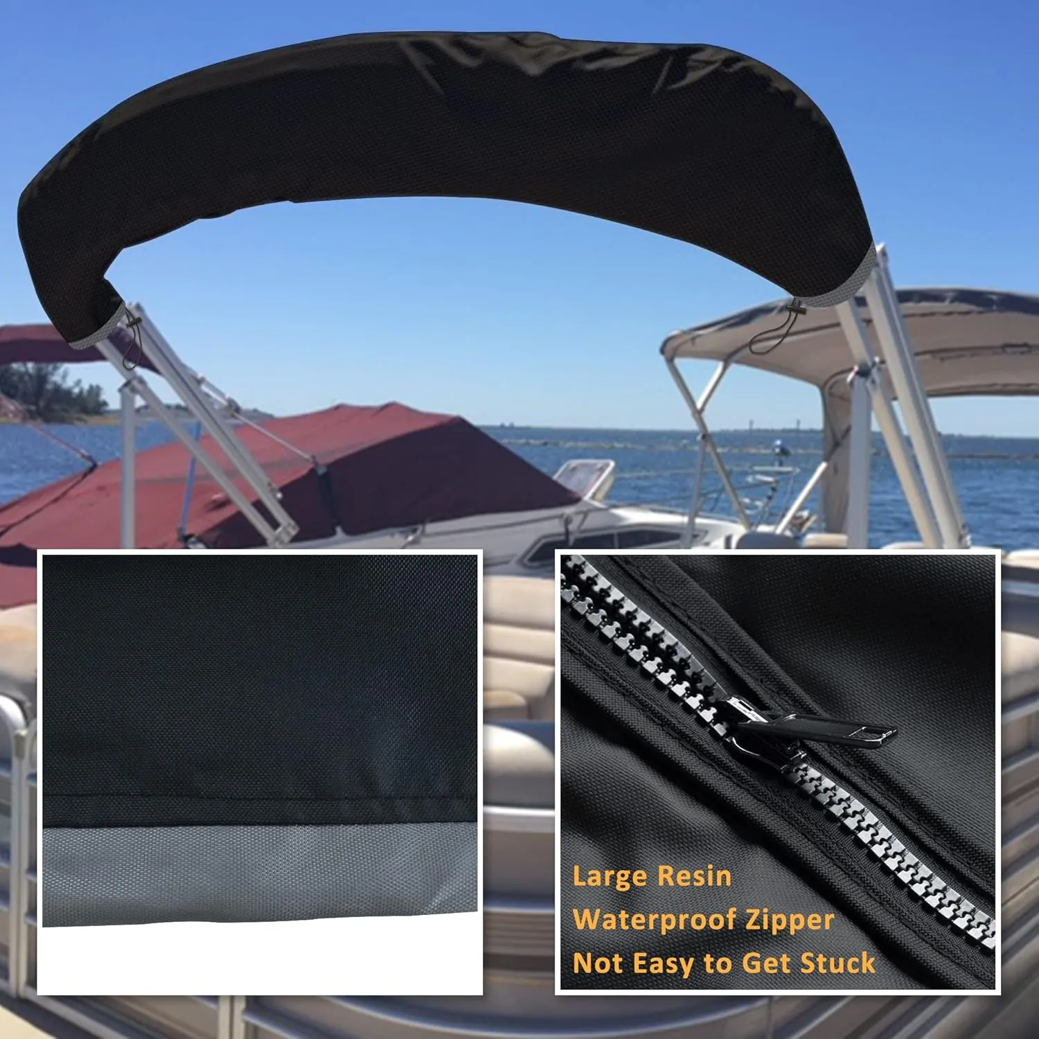 Kintaki Bimini top Boot Cover, Suitable for 3-4 Bows Bimini Tops, Design with Light Hole Bimini Top Cover, 600D Waterproof Bimini Storage Boot