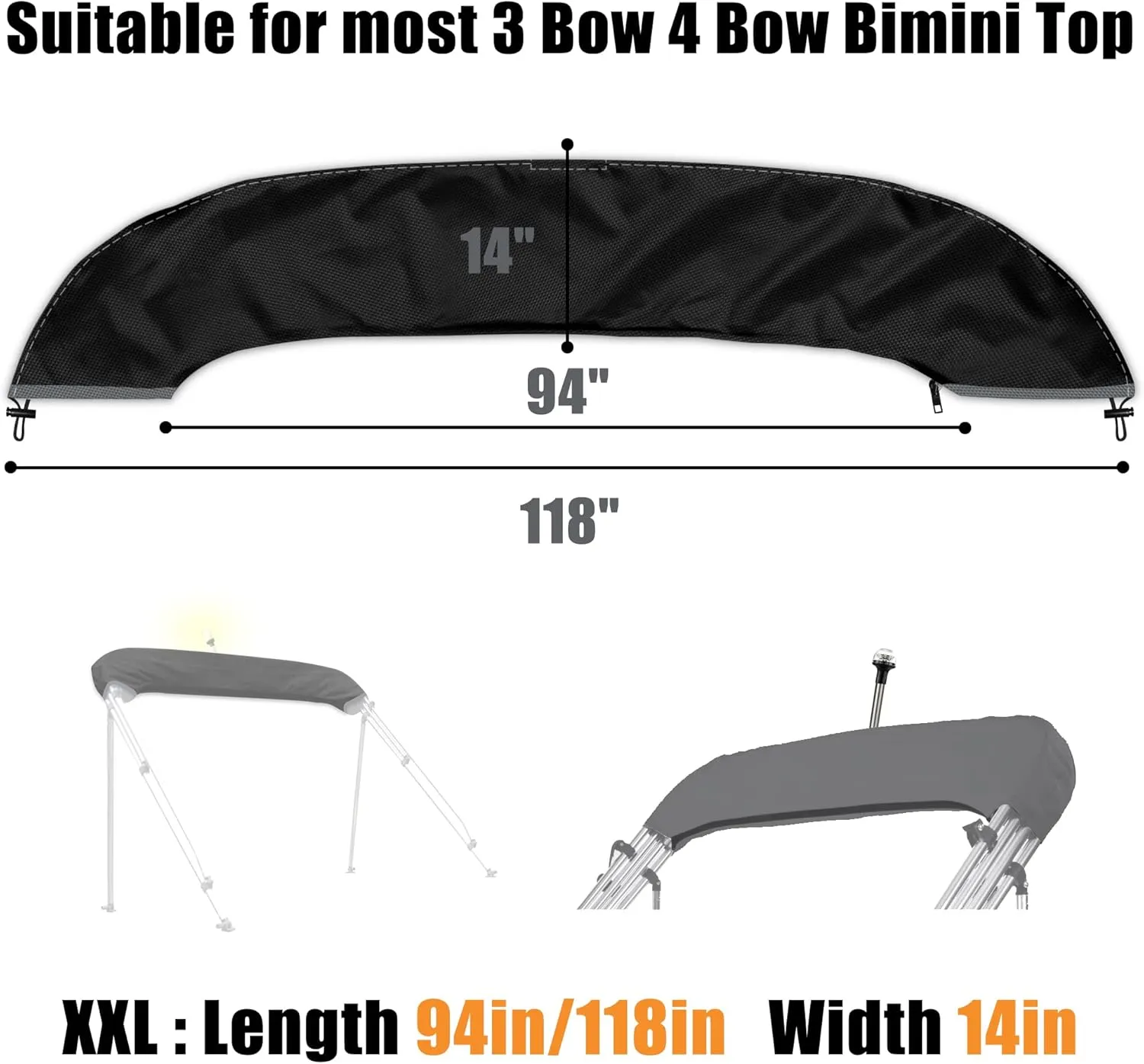 Kintaki Bimini top Boot Cover, Suitable for 3-4 Bows Bimini Tops, Design with Light Hole Bimini Top Cover, 600D Waterproof Bimini Storage Boot