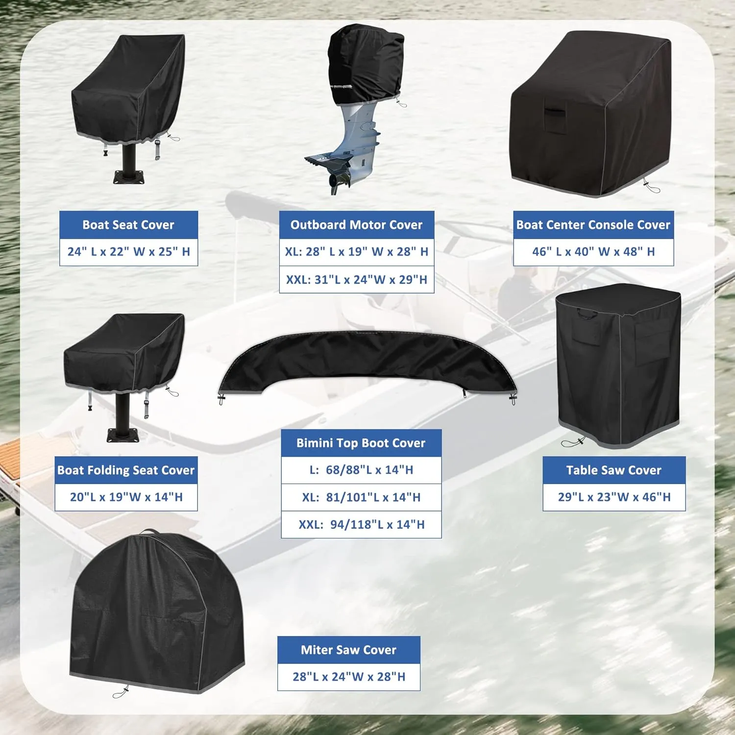 Kintaki Bimini top Boot Cover, Suitable for 3-4 Bows Bimini Tops, Design with Light Hole Bimini Top Cover, 600D Waterproof Bimini Storage Boot