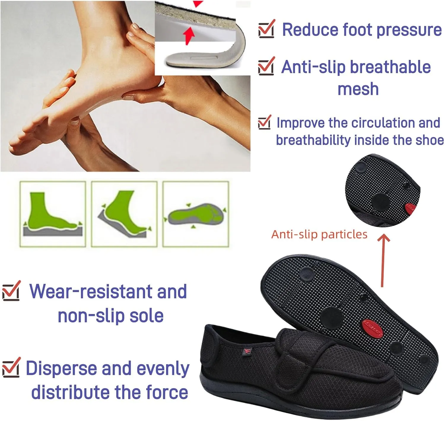 KUMUROET Unisex Adjustable Widened Foot Edema Shoes,Diabetic Walking Shoes,Wide Version Home Slippers,Wide Feet High Instep Comfortable Walking,Suitable for Hallux Valgus,Foot Hypertrophy,Arthritis