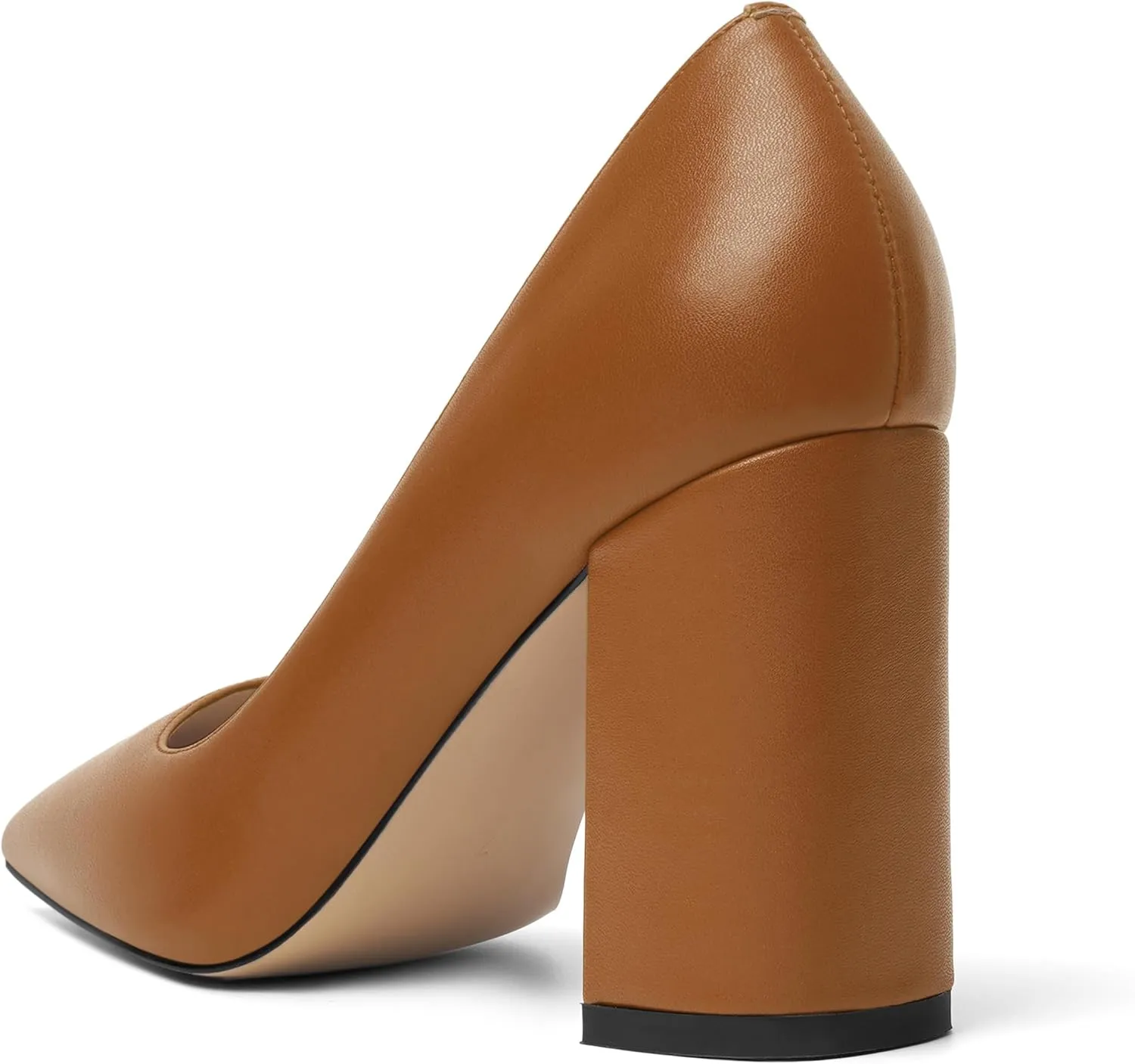 KUOARN Womens Office Formal Pointed Toe Solid Matte Slip On Block High Heel Pumps Shoes 3.3 Inch
