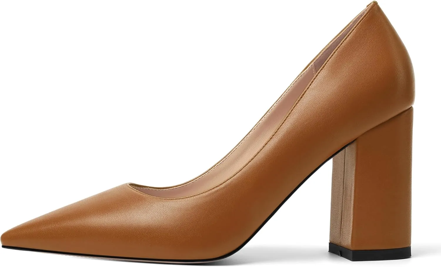 KUOARN Womens Office Formal Pointed Toe Solid Matte Slip On Block High Heel Pumps Shoes 3.3 Inch