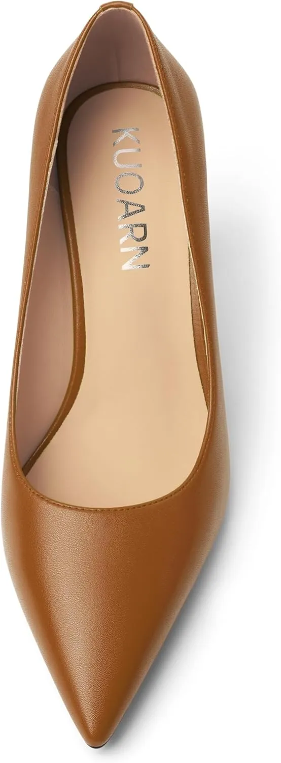KUOARN Womens Office Formal Pointed Toe Solid Matte Slip On Block High Heel Pumps Shoes 3.3 Inch