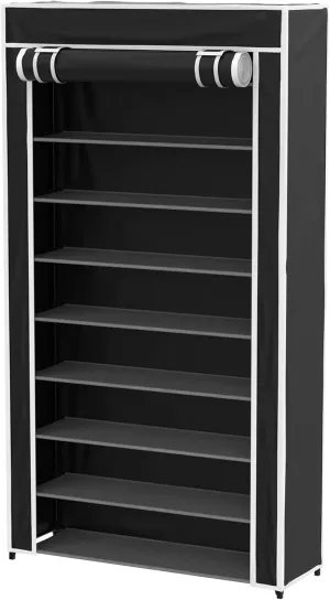 Lavish Home Shoe Storage Rack – 9-Tier Shoe Rack with Cover for Dust and Metal Frame – Freestanding Vertical Footwear Storage Cabinet Organizer (Black)
