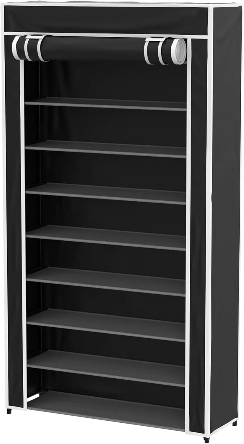 Lavish Home Shoe Storage Rack – 9-Tier Shoe Rack with Cover for Dust and Metal Frame – Freestanding Vertical Footwear Storage Cabinet Organizer (Black)