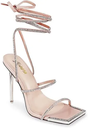 Liliana Women Lace Up Rhinestone High Heel Sandals