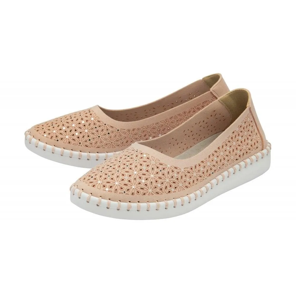 Lotus Womens Ewelina Slip On Shoes Floral Ladies Pumps ULS468 Pink