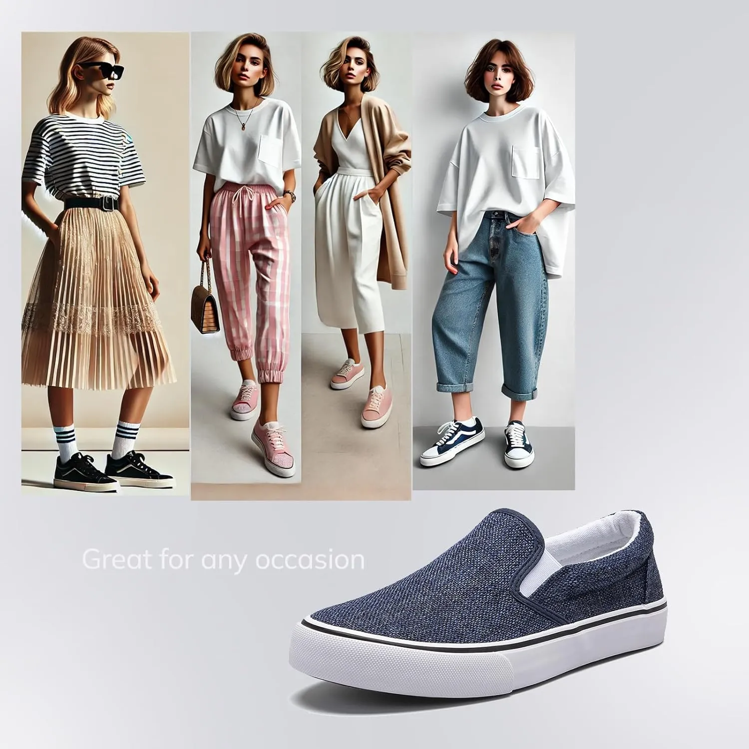 Low-Top Slip Ons Women's Fashion Sneakers Casual Canvas Sneakers for Women Comfortable Flats Breathable Padded Insole Slip on Sneakers Women Low Slip on Shoes