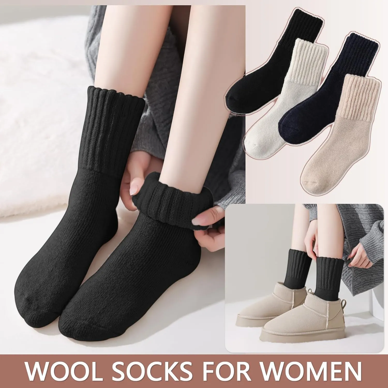 Marchare Women Wool Socks Boot Socks Winter Thick Warm Sock Cozy Crew For Women