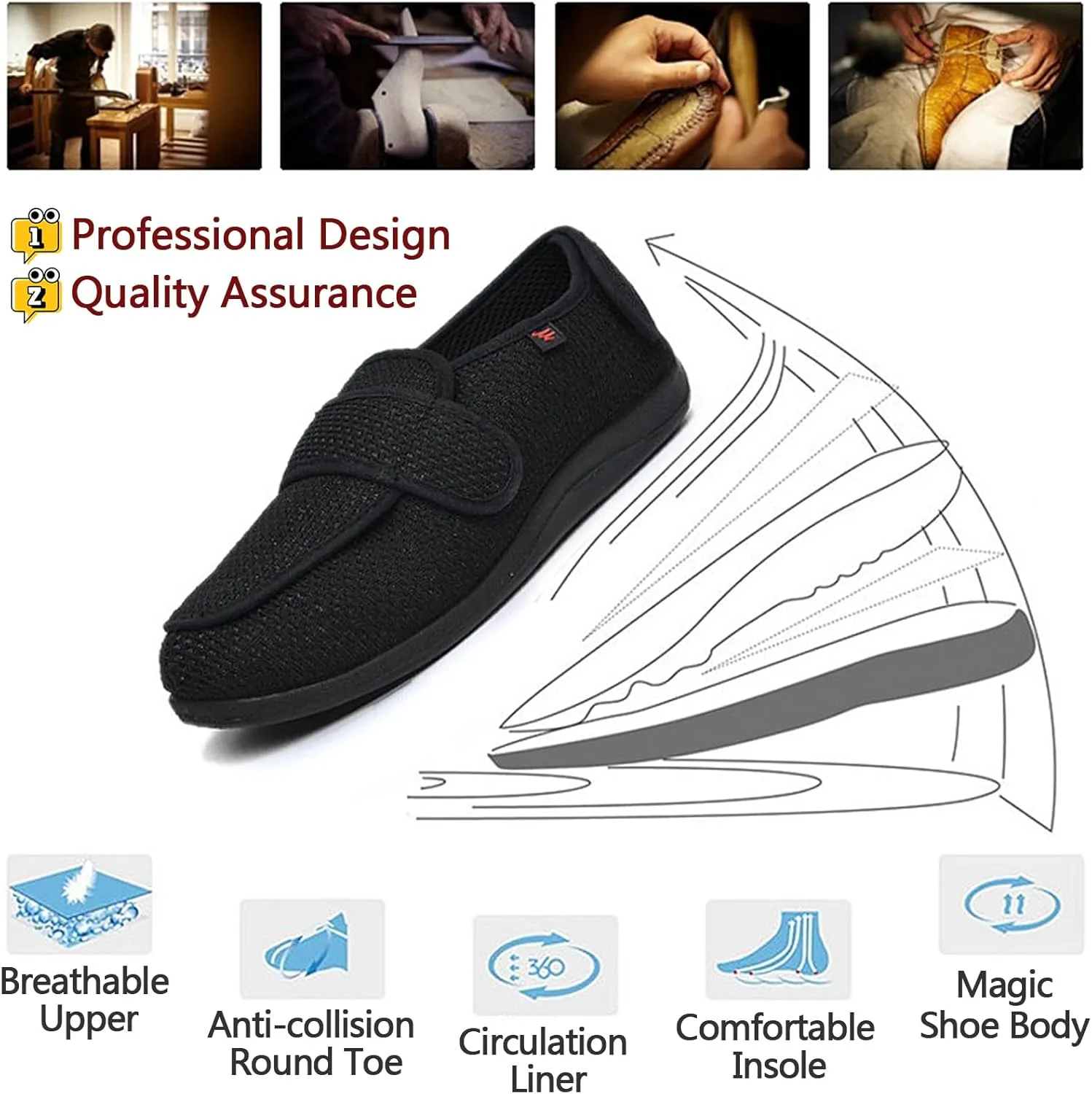 Men Women Diabetic Shoes,Edema Footwear,Adjustable Magic Stickers for Fat Feet,Foot Diseases,Arthritis,Swollen Feet,Wide Feet,Big Toes,Valgus Feet,Deformed Feet