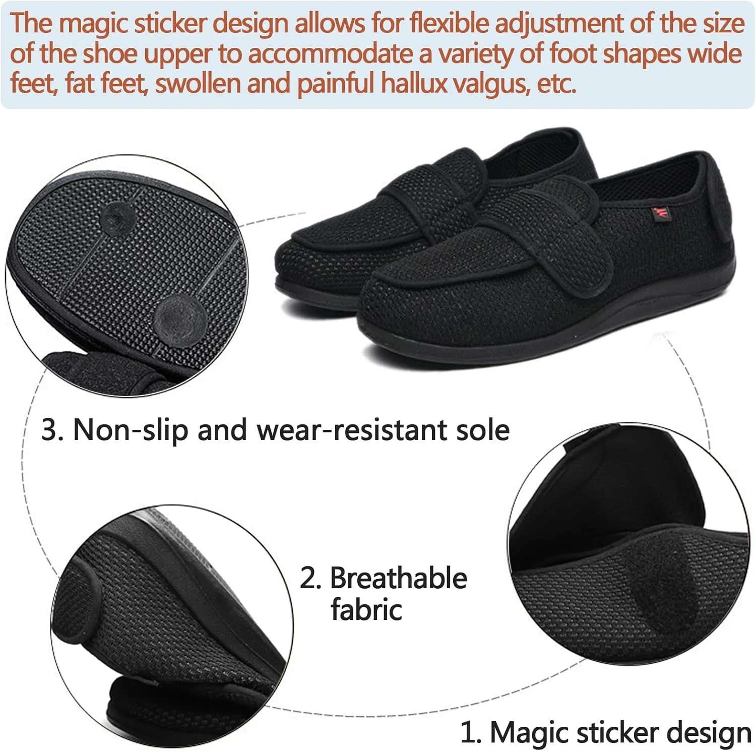 Men Women Diabetic Shoes,Edema Footwear,Adjustable Magic Stickers for Fat Feet,Foot Diseases,Arthritis,Swollen Feet,Wide Feet,Big Toes,Valgus Feet,Deformed Feet