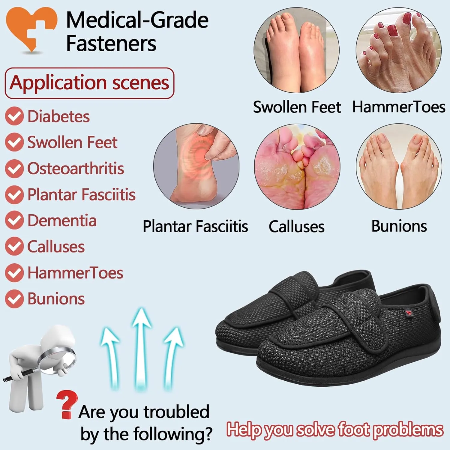 Men Women Diabetic Shoes,Edema Footwear,Adjustable Magic Stickers for Fat Feet,Foot Diseases,Arthritis,Swollen Feet,Wide Feet,Big Toes,Valgus Feet,Deformed Feet
