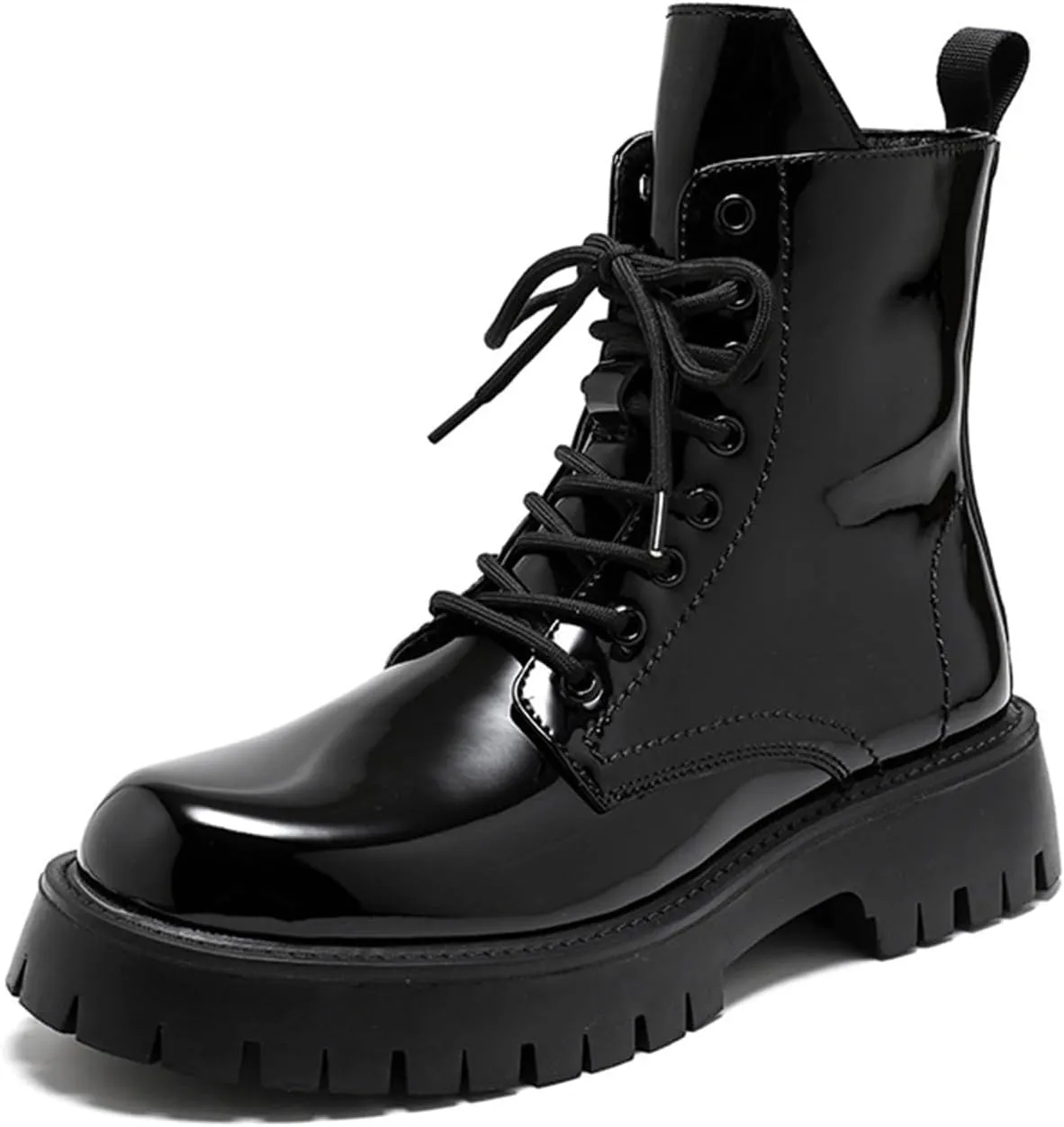 Men's Chukka Boots Fashion Black Patent Leather Platform Lug Sole Ankle Boots Lace Up Combat Boots Dress Boots For Men