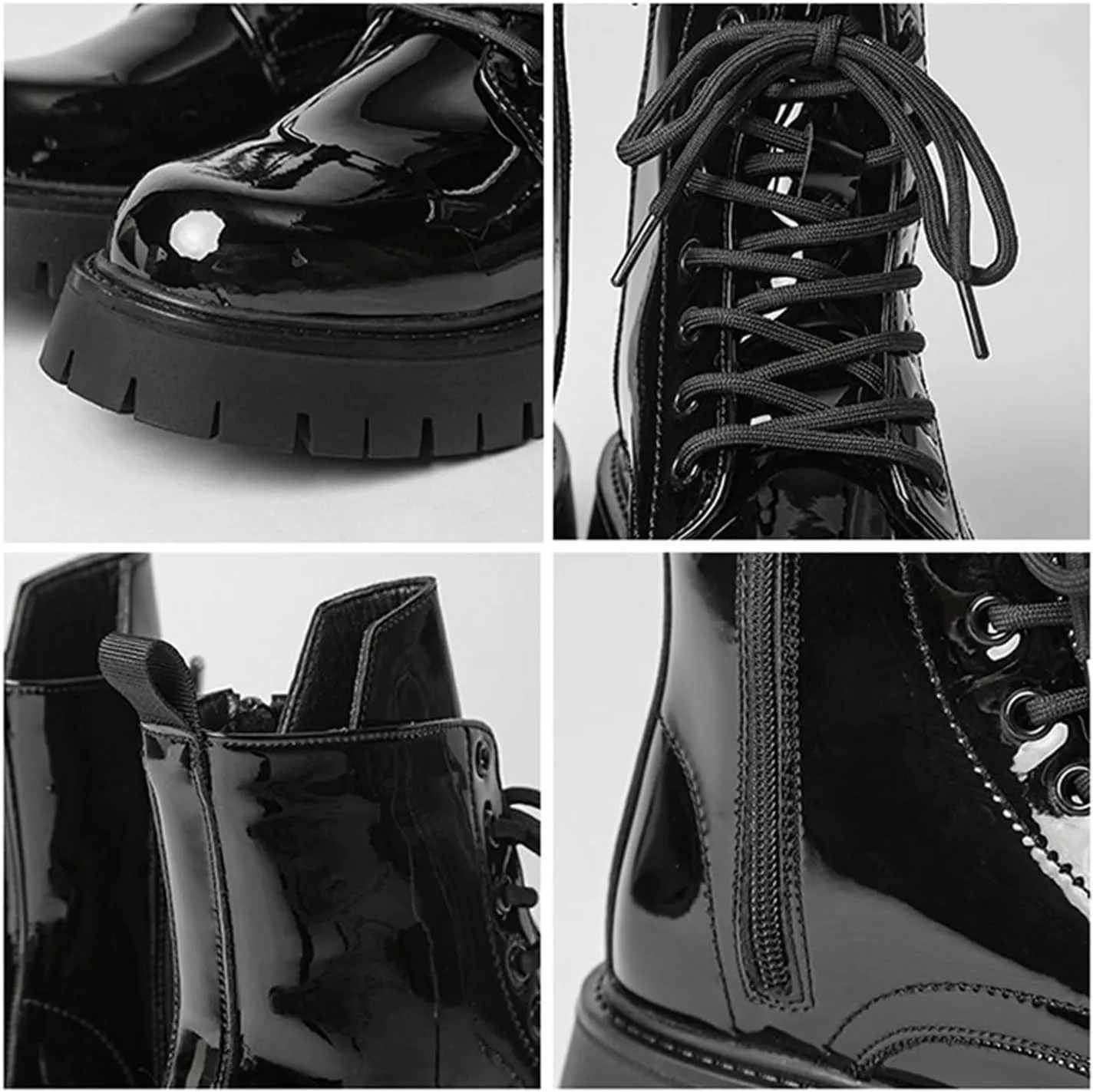 Men's Chukka Boots Fashion Black Patent Leather Platform Lug Sole Ankle Boots Lace Up Combat Boots Dress Boots For Men