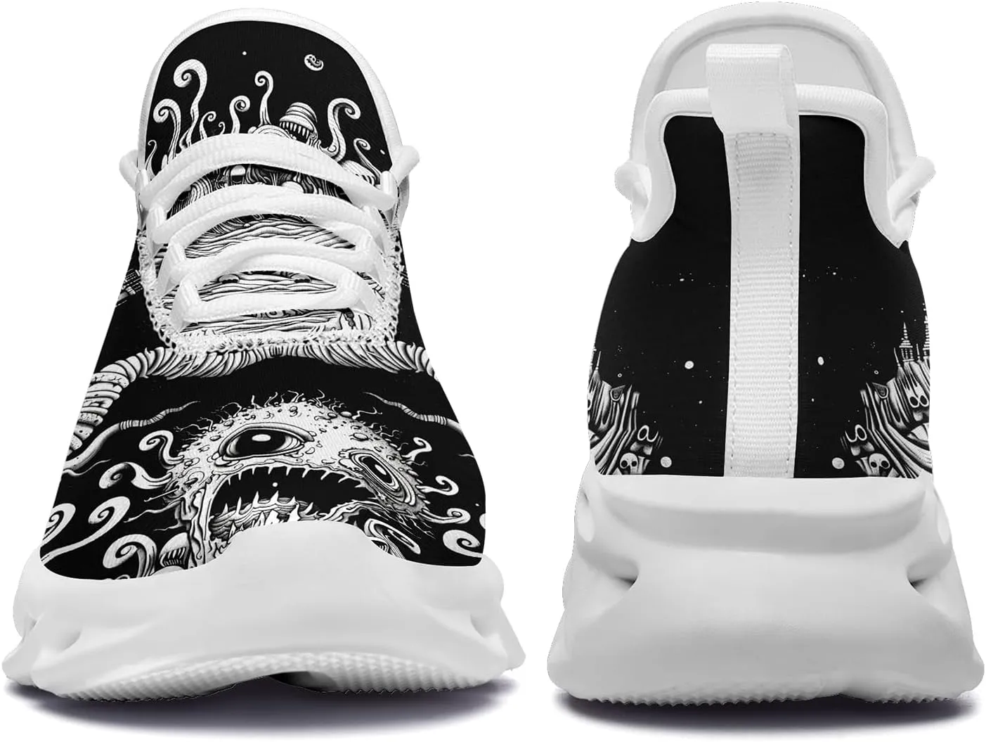 Men's Skull Gothic Running Shoes Lightweight Breathable Sport Shoes for Women Cushion Slip On Walking Sneaker