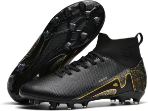 Men's Soccer Shoes Football Cleats High-Tops Lace-Up Non-Slip Spikes Indoor Outdoor Sports Athletic Baseball Lacrosse Sneaker Black EU 41