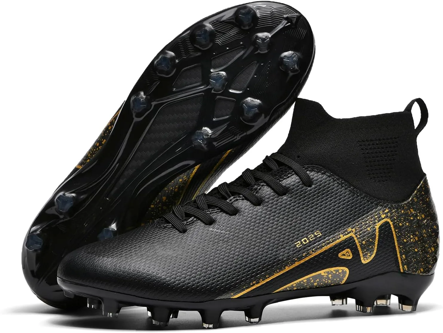 Men's Soccer Shoes Football Cleats High-Tops Lace-Up Non-Slip Spikes Indoor Outdoor Sports Athletic Baseball Lacrosse Sneaker Black EU 41