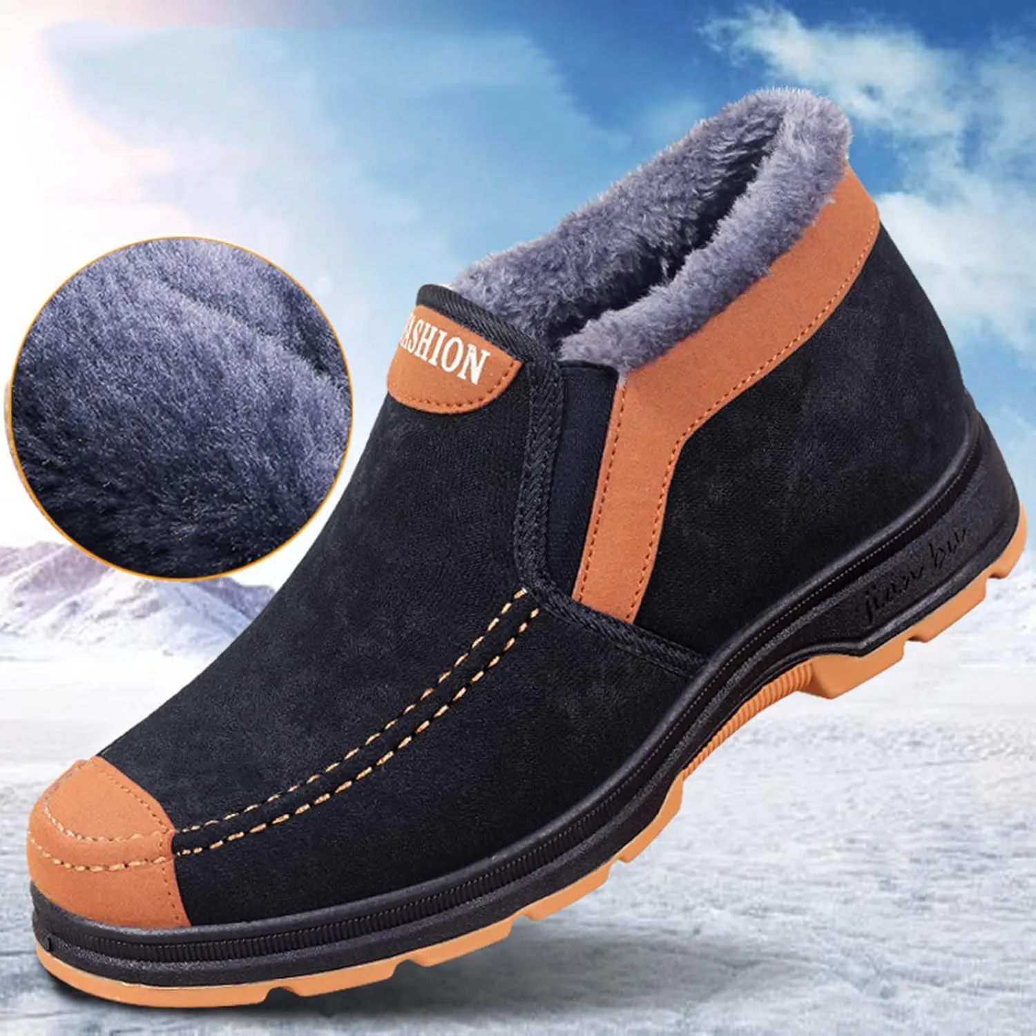 Men's Suede Ankle Boots Classic Slip On Furry Boots Fleece Lined Warm Winter Boots Non Slip Cold Proof Shoes
