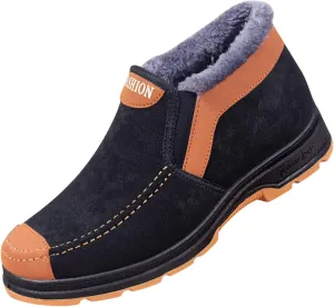 Men's Suede Ankle Boots Classic Slip On Furry Boots Fleece Lined Warm Winter Boots Non Slip Cold Proof Shoes