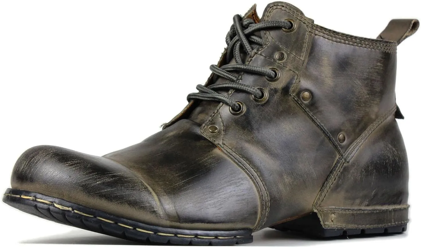 Men's Vintage Brown Chukka Boots Lace-up Motorcycle Casual Leather Dress Ankle Boot for Men Fashion CD-6015-2-Vintage Brown