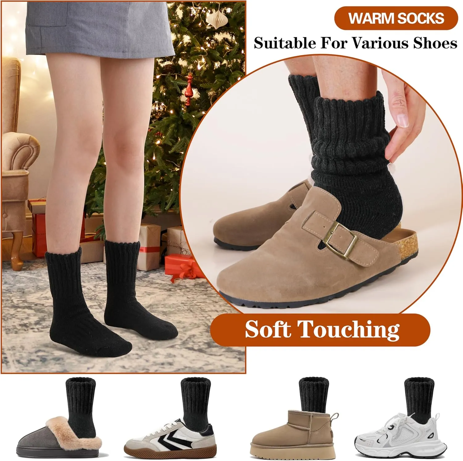 Merino Wool Boot Socks Thermal Winter Warm Thick Cozy Hiking Socks for Men Women 3 Pairs