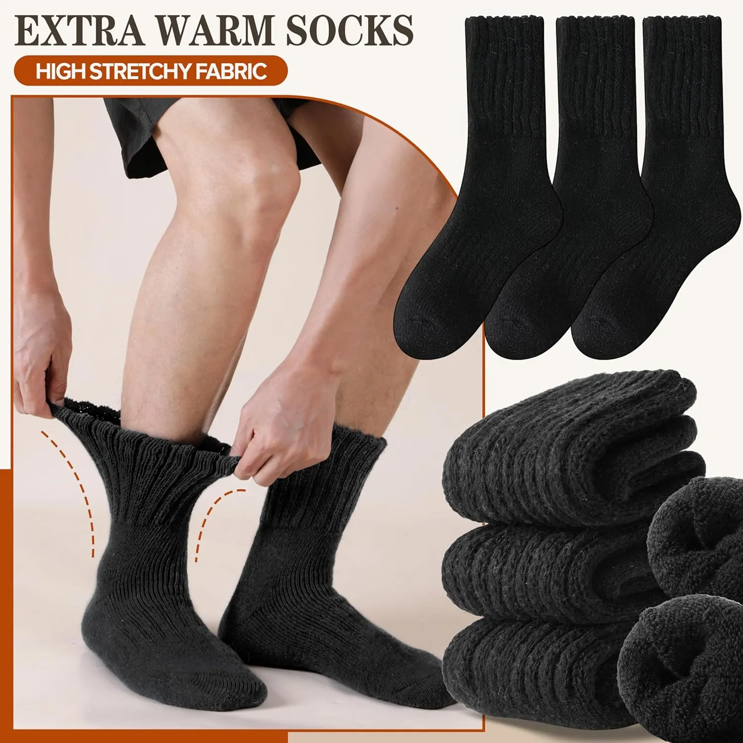 Merino Wool Boot Socks Thermal Winter Warm Thick Cozy Hiking Socks for Men Women 3 Pairs