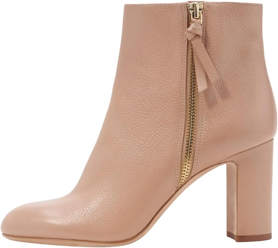 Milooey shoes Women's Round Toe Heeled Ankle Boots Fashion Chunky Block High Heel Short Booties Side Zipper with Tassel Fall Winter Dress Shoes Size 4-16 Us