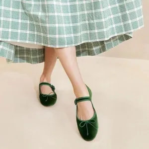 Miss Left  Women Bowknots Ankle Strap Mary Jane Classic Closed Round Toe Ballet