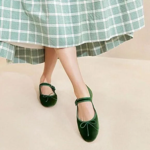 Miss Left  Women Bowknots Ankle Strap Mary Jane Classic Closed Round Toe Ballet