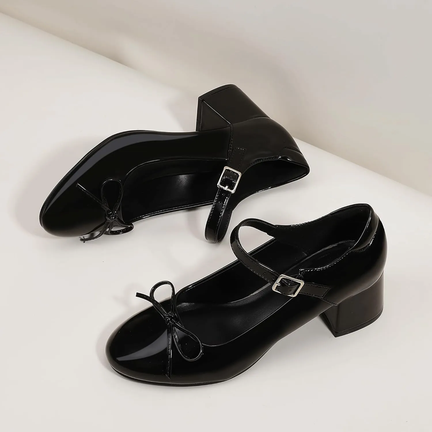 Mofri ShowHow Women's Mary Jane Shoes Women's Chunky Low Block Heels Mary Jane Round Closed Toe Pumps Wedding Office Dancing Dress Shoes